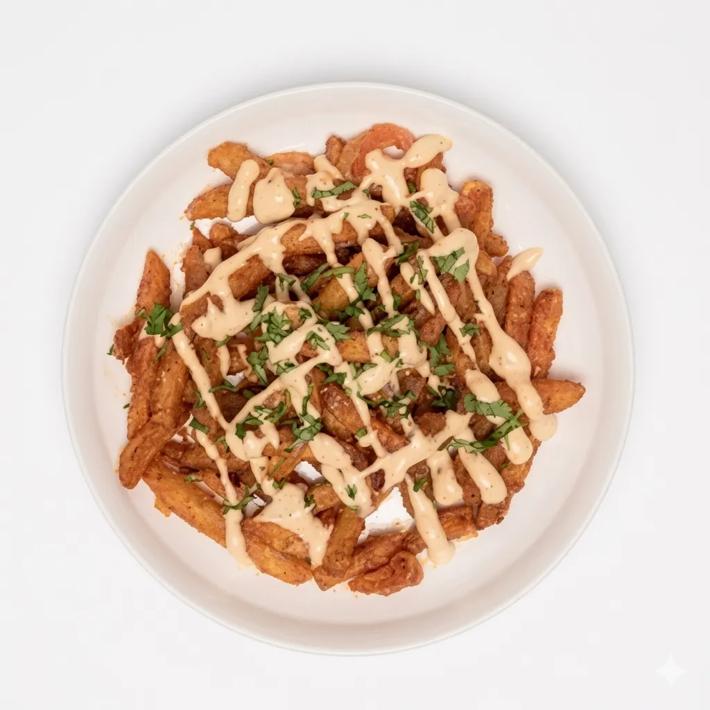 Vegetable Masala Fries - Spiced Indian fries at Sector 17 Indian Eatery Sage Hill Calgary